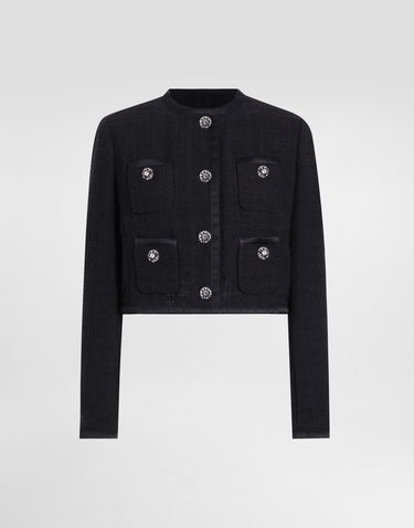 Jacka Dolce & Gabbana Dolce & Gabbana Cropped Single-breasted Tweed Jacket with Jeweled Buttons Svart | F27CZZFMTACN0000, 0