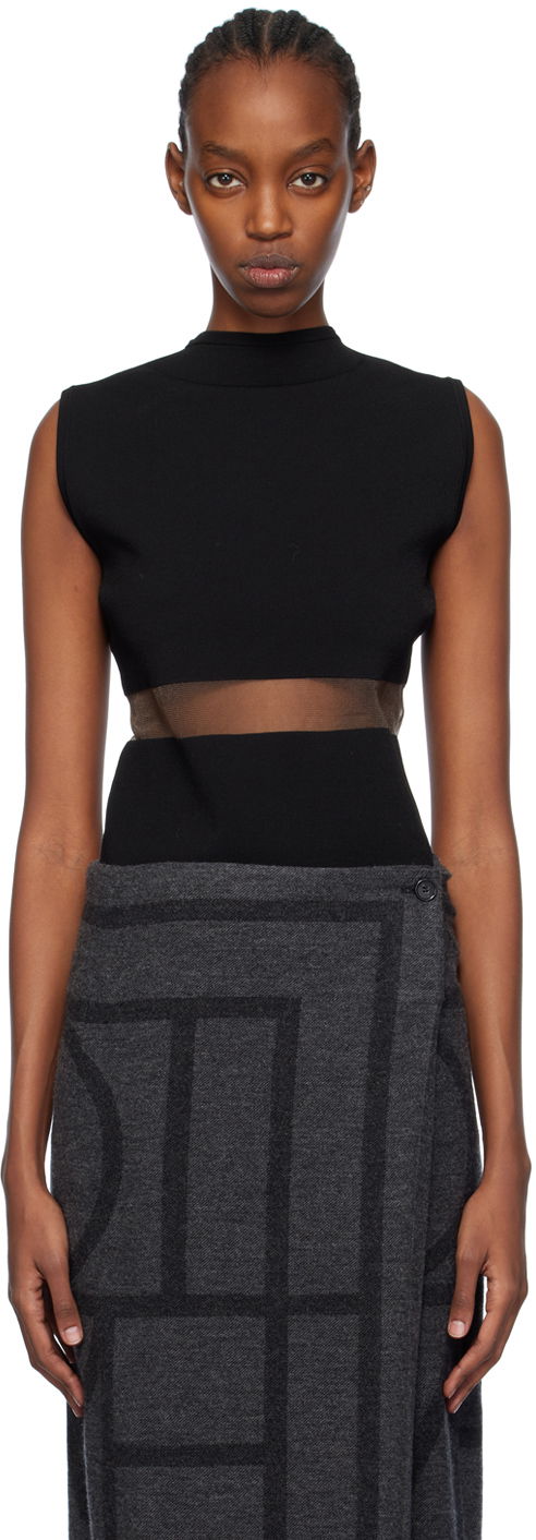Klä TOTEME TOTEME High-Neck Mesh-Paneled Top Svart | 241-WRT1068-YA0028