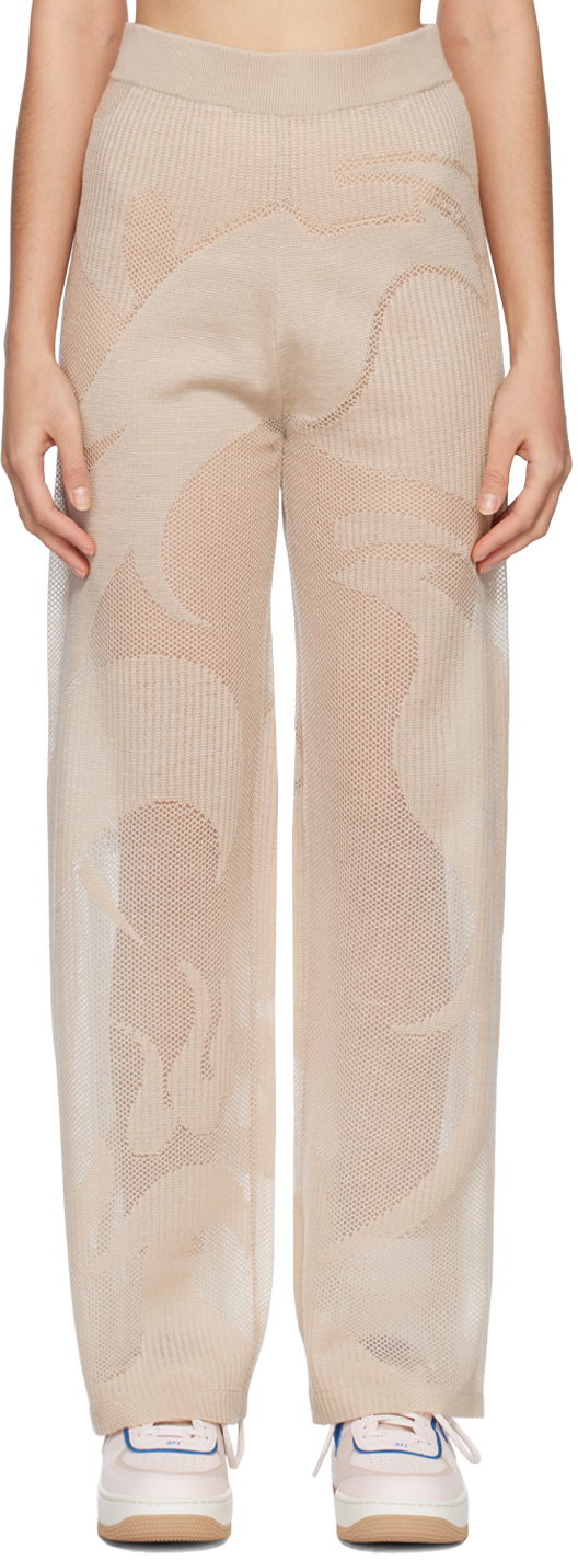 Byxor Feng Chen Wang Feng Chen Wang Phoenix Knitted Trousers Beige | FUS15KT04
