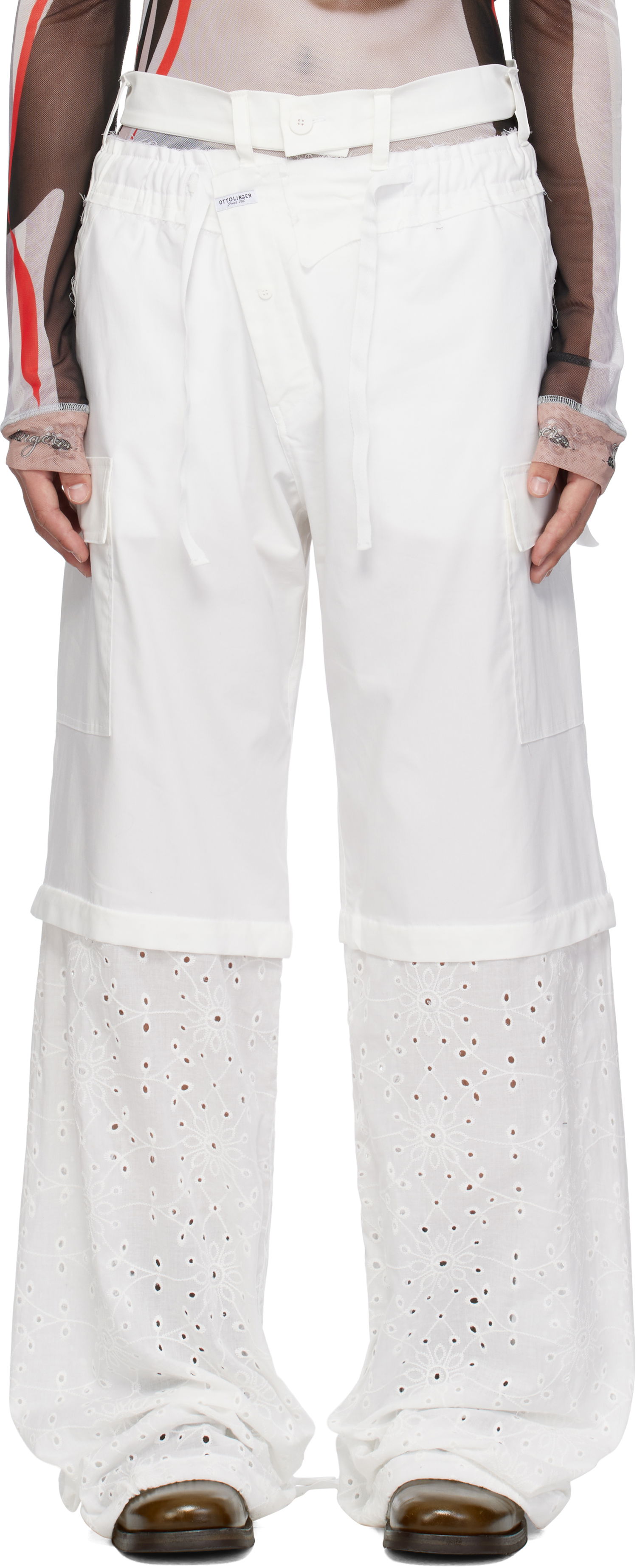 Byxor Ottolinger Ottolinger Baggy Cargo Pants with Eyelet Hem Vit | 106-200106-01, 0