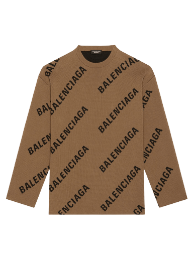 Sweater Balenciaga Allover Logo Crewneck Brun | 657401 T3200 2900