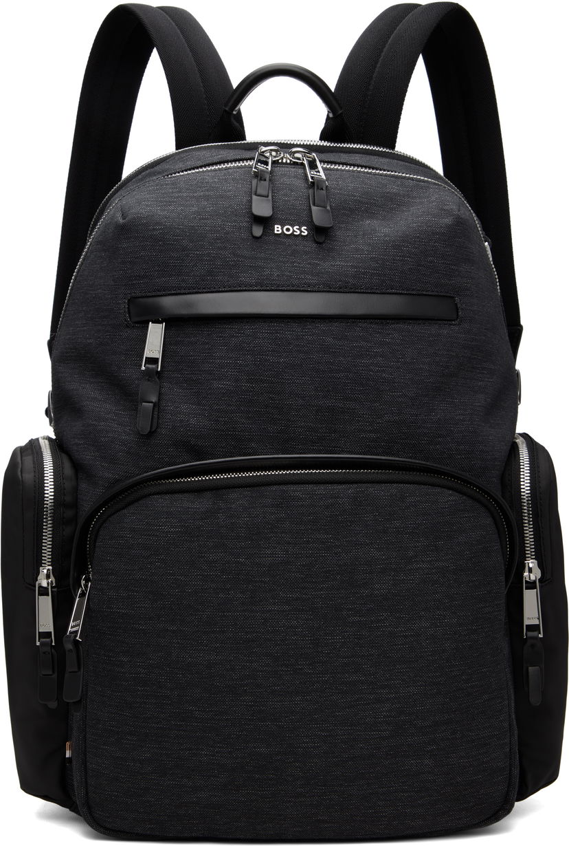 Ryggsäck BOSS Textured Fabric Hardware Backpack Svart | 50548018