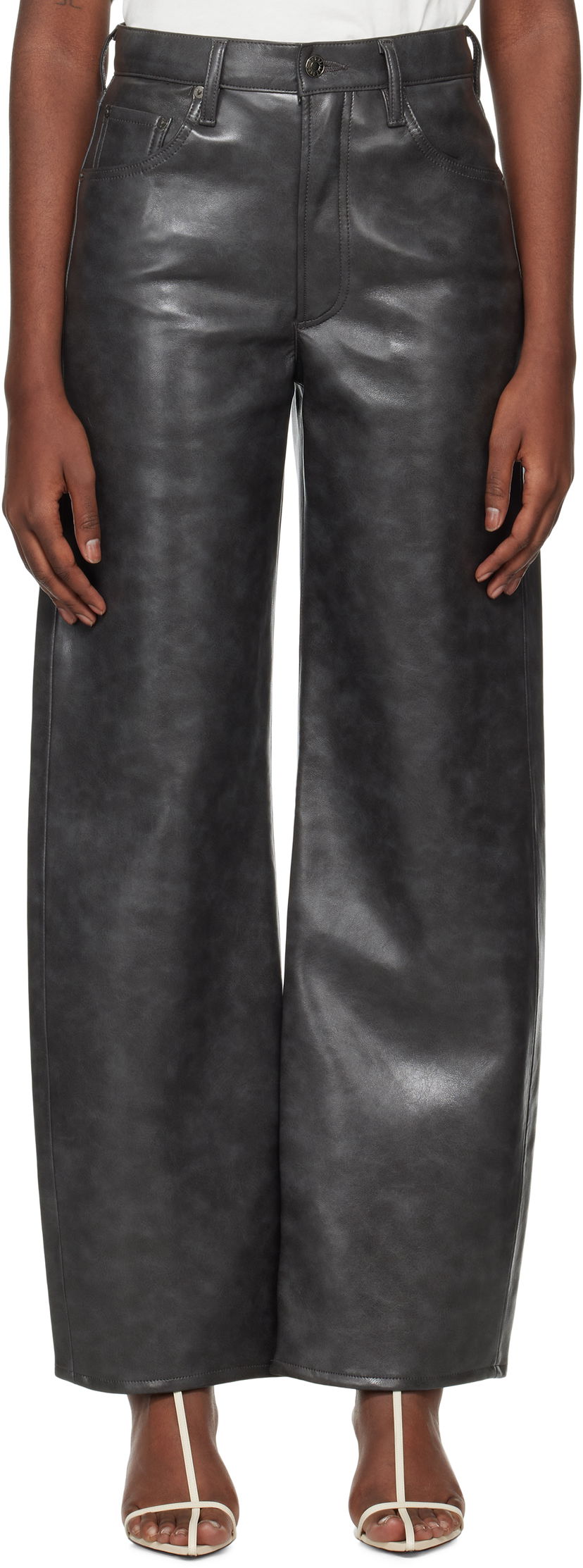 Byxor AGOLDE Low Curve Recycled Leather Pants Grå | A9231-1558