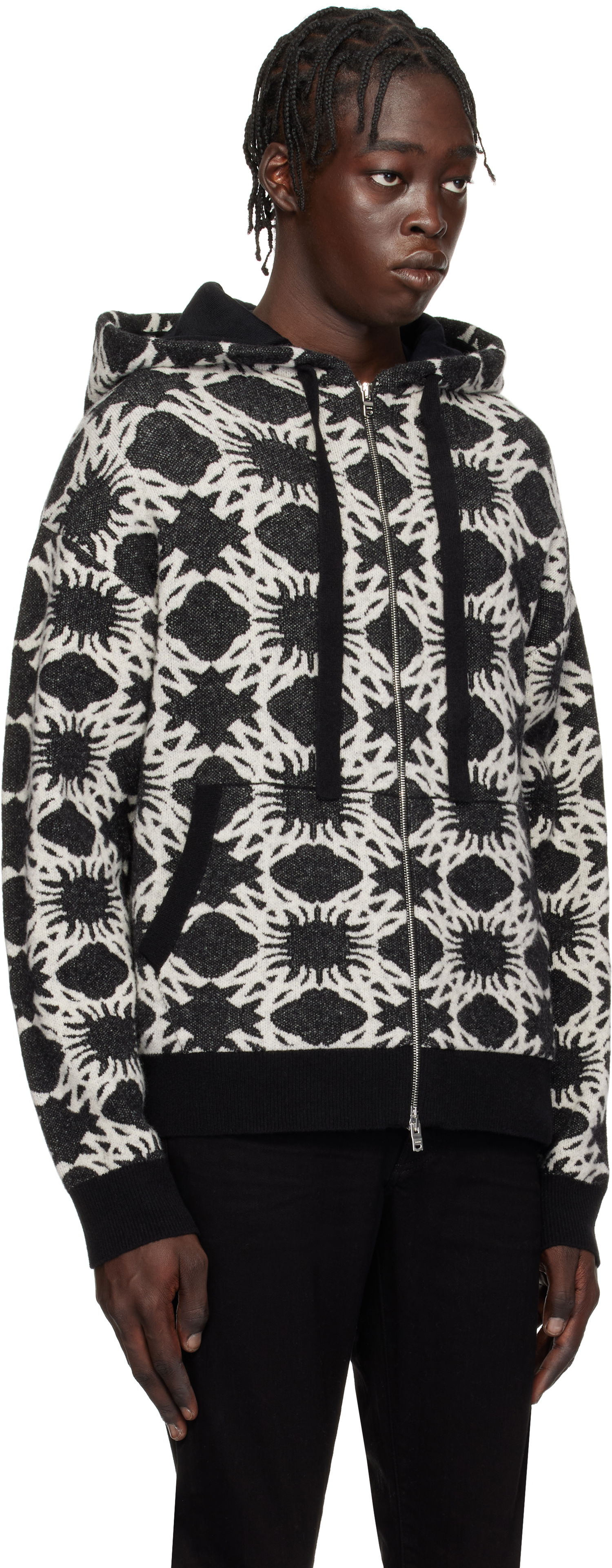 Sweatshirt AMIRI Geometric-Print Knit Zip-Up Hoodie Svart | AMKNHD1011, 1