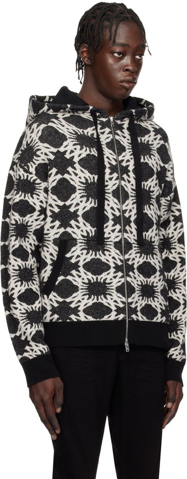 Sweatshirt AMIRI Geometric-Print Knit Zip-Up Hoodie Svart | AMKNHD1011, 1