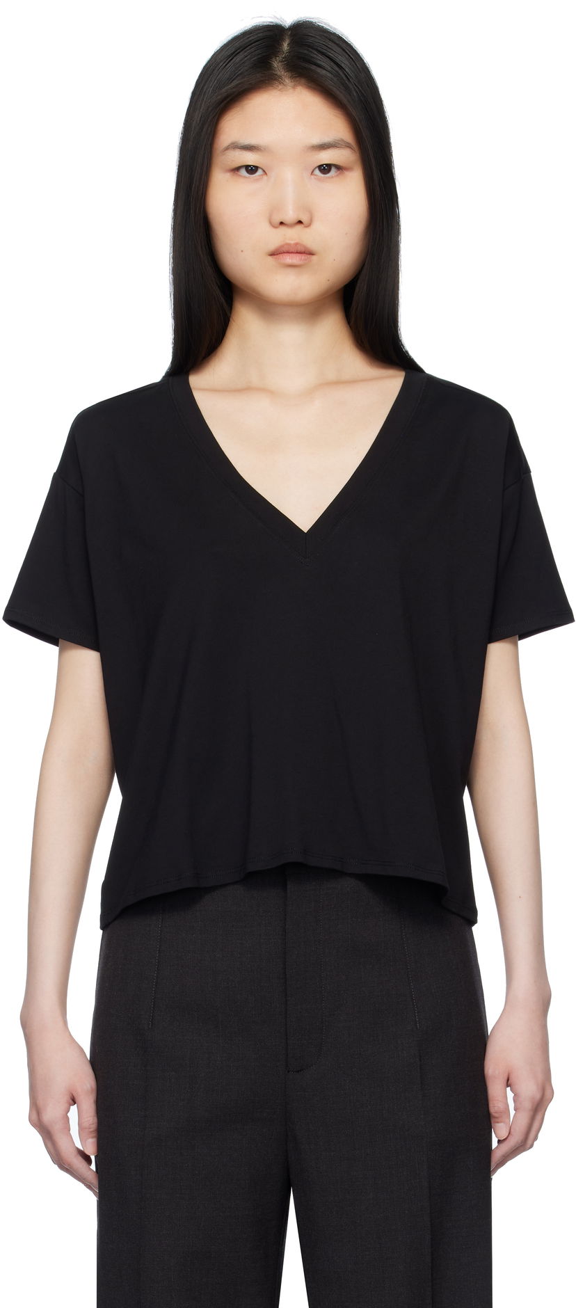 T-shirt Loulou de Saison Loulou de Saison Faaa V-Neck T-Shirt Svart | FAAA