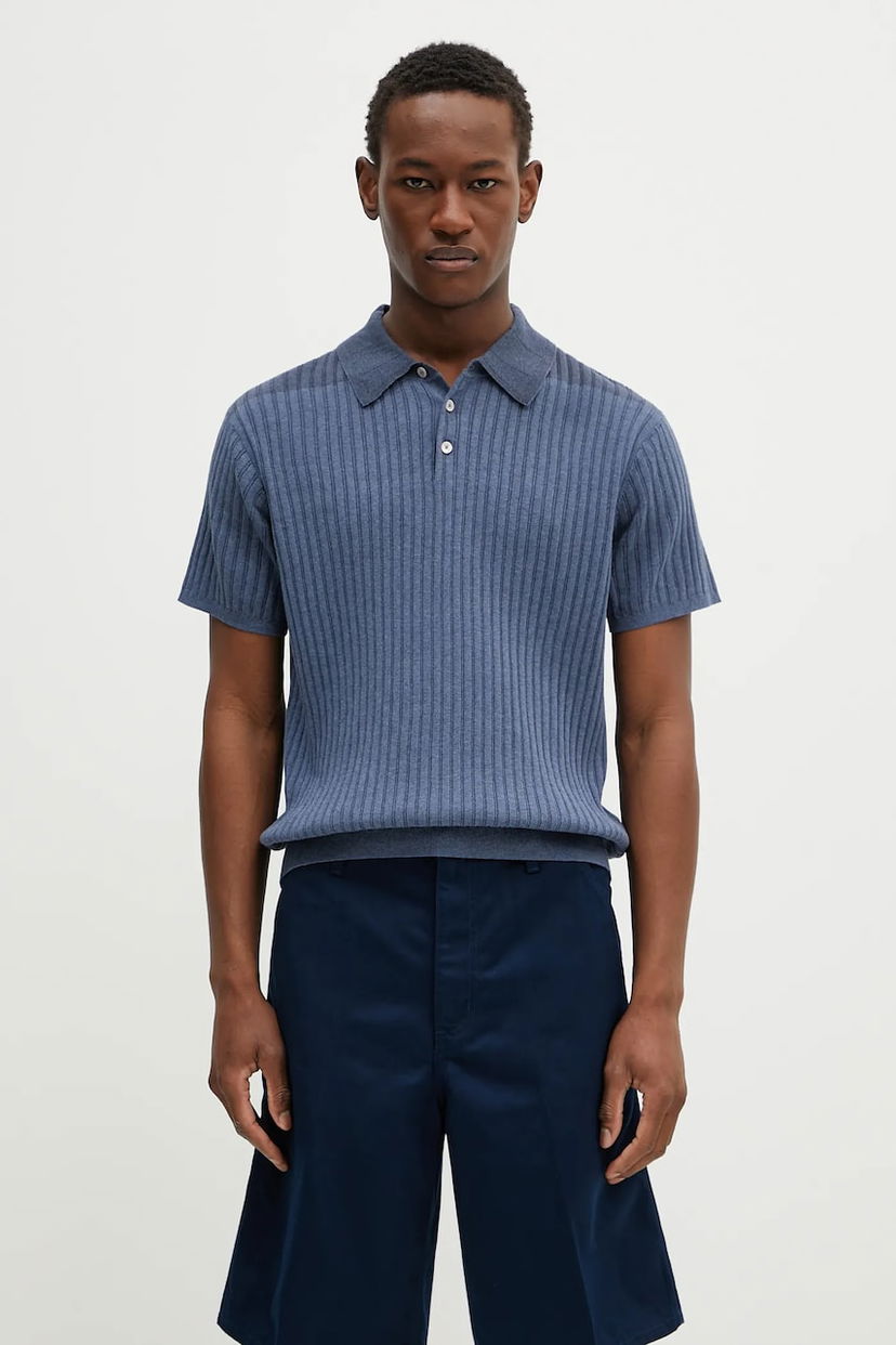 Polotröja Paul Smith Paul Smith Ribbed Knit Polo Shirt Blå | M1R.267Z.P02679