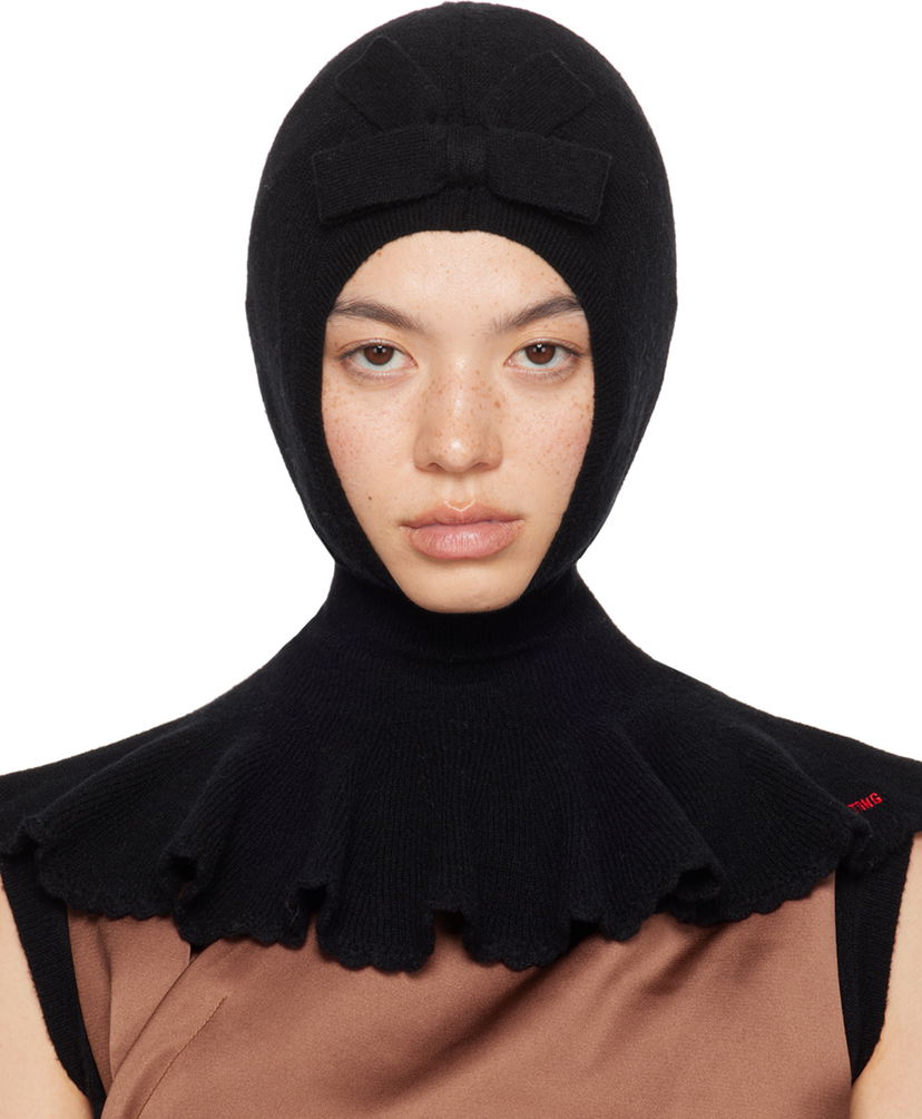 Hatt SHUSHU/TONG SHUSHU/TONG Knit Cape Balaclava with Bow Svart | MWDDAC01 RTI068