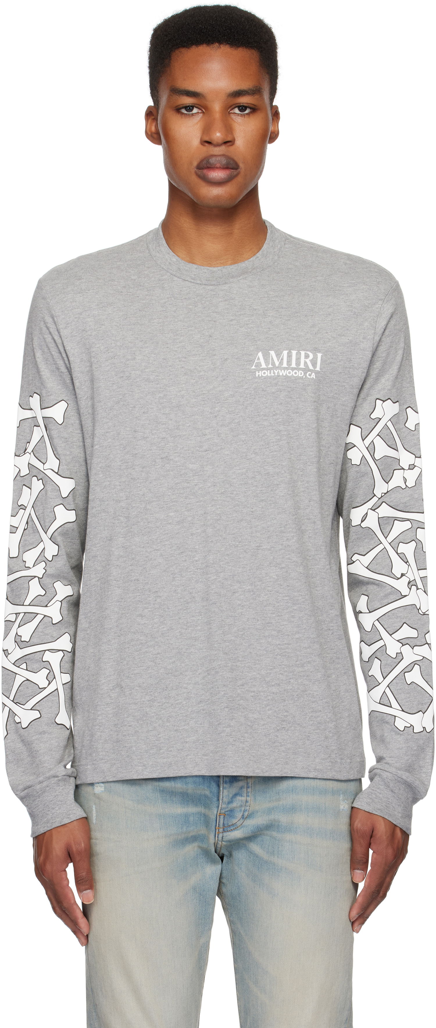 T-shirt AMIRI Stacked Bones Graphic Long Sleeve T-Shirt Grå | AMJYTE1076, 0