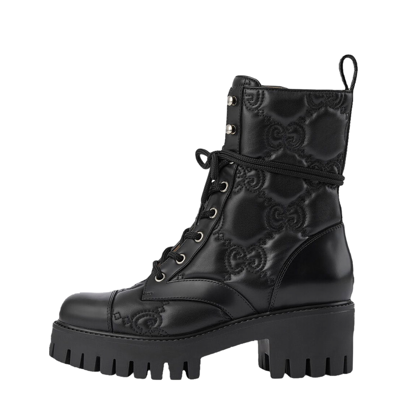 Sneakers och skor Gucci GG 70mm Quilted Lace Up Boots 'Black Leather' Svart | 718386 DS8U0 1000