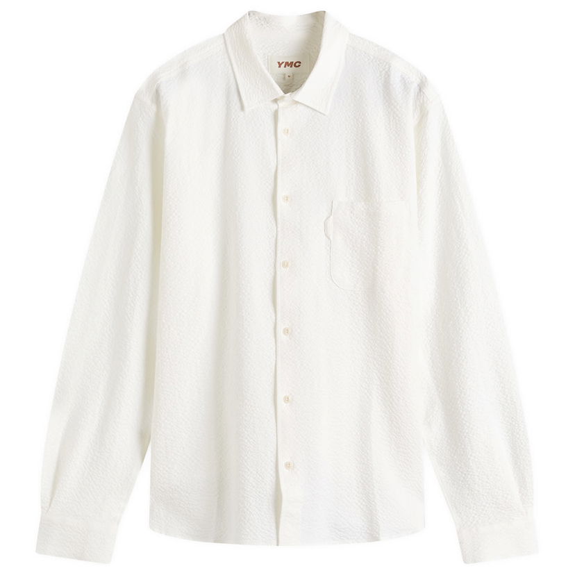 Skjorta YMC Curtis Seersucker Shirt, Size Large Vit | P2AZI-10