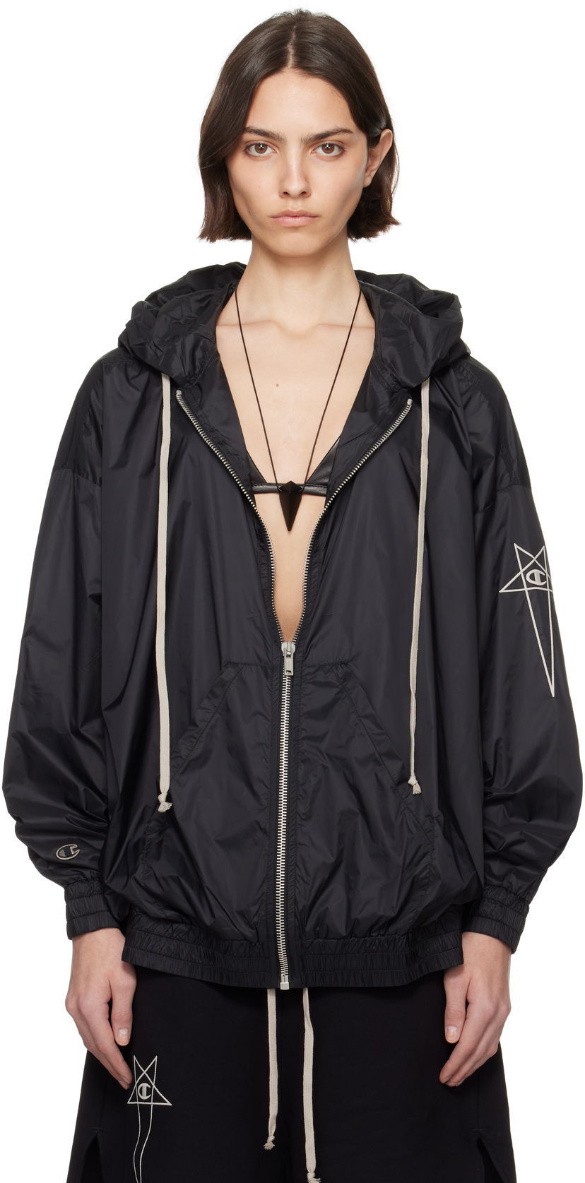 Vindjacka Rick Owens Rick Owens Champion Edition Jumbo Jason's Hoodie Svart | CW01E1661 CHNY