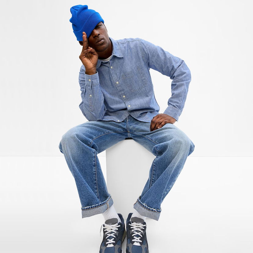 Skjorta GAP Chambray Shirt Dark Wash Blå | 543056-01
