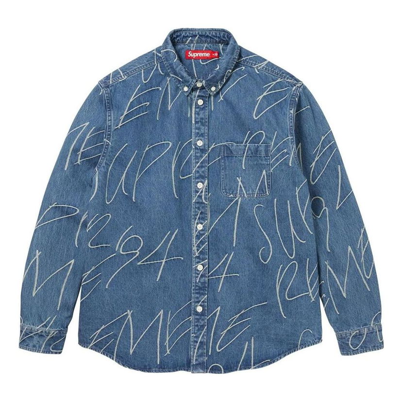 Skjorta Supreme Handwriting Jacquard Denim Shirt Blå | SUP-FW23-152