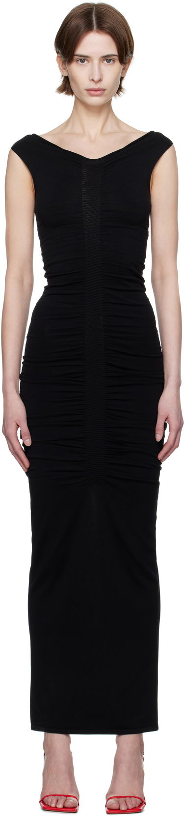 Klä Alexander Wang Alexander Wang Ruched Wide V-Neck Maxi Dress Svart | 1KC1256080, 0
