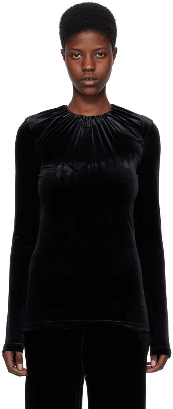T-shirt TOTEME Gathered Long Sleeve T-Shirt Svart | 241-WRT1062-FB0078