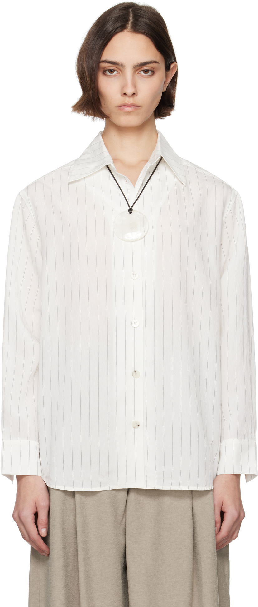 Skjorta Nanushka Nanushka Fryda Pinstriped Button-Down Shirt Vit | NW25SSTP26400