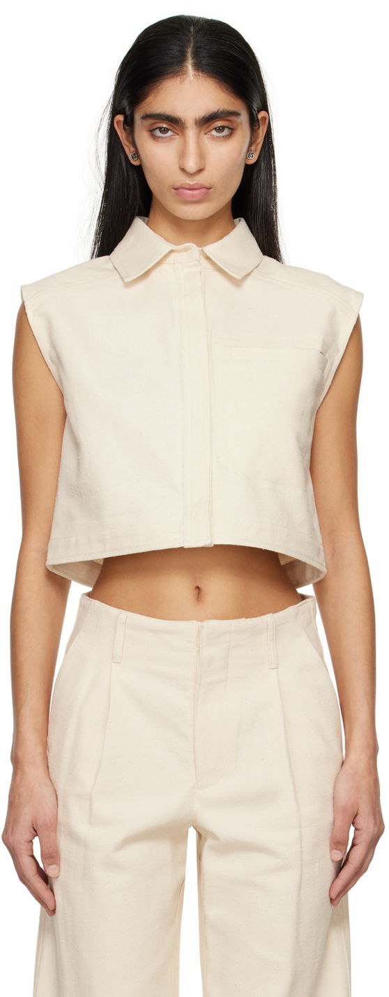 Skjorta Loulou de Saison Loulou de Saison Adora Cropped Sleeveless Shirt Vit | ADORA