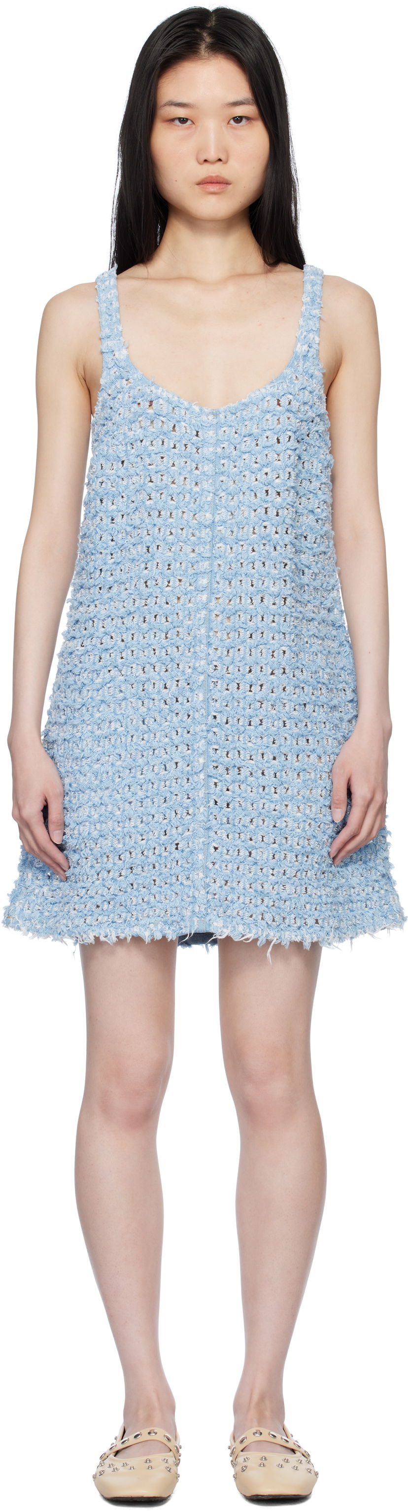 Klä Stella McCartney Stella McCartney Women's Bouclé Denim Minidress Blå | 6D03483SQH06