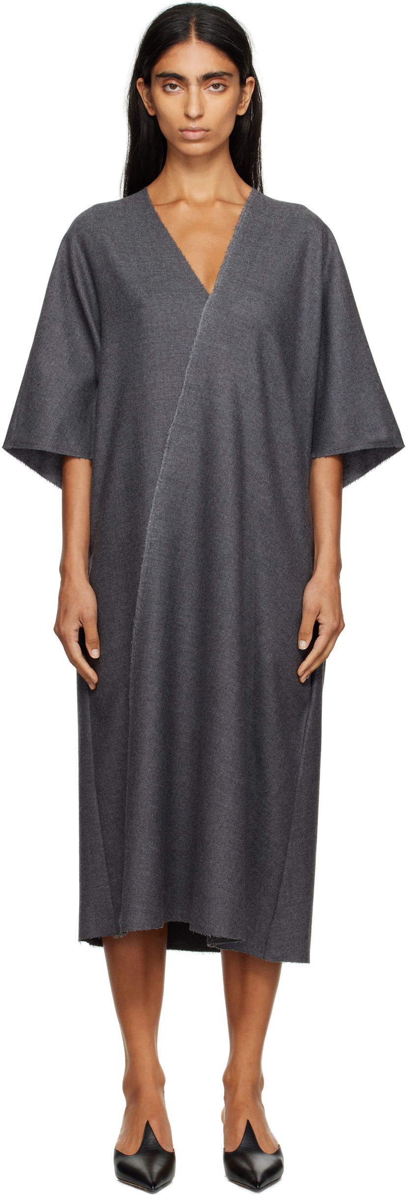 Klä Maison Margiela MM6 Maison Margiela Raw Edge Midi Dress Grå | S52DD0066 M35466