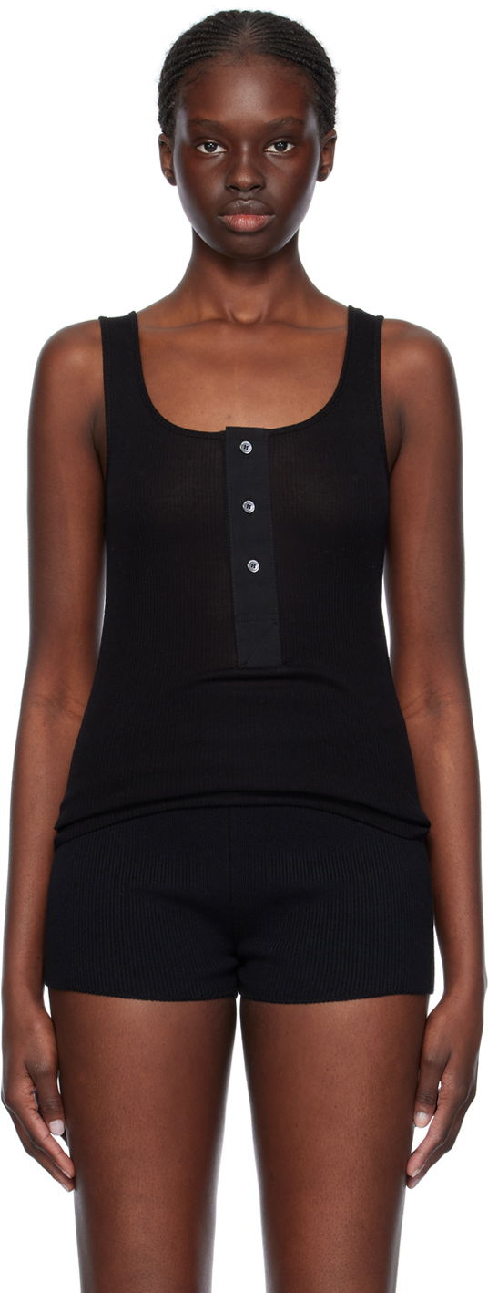 Linne AMI Paris Button Tank Top Svart | FTK034.JE0055