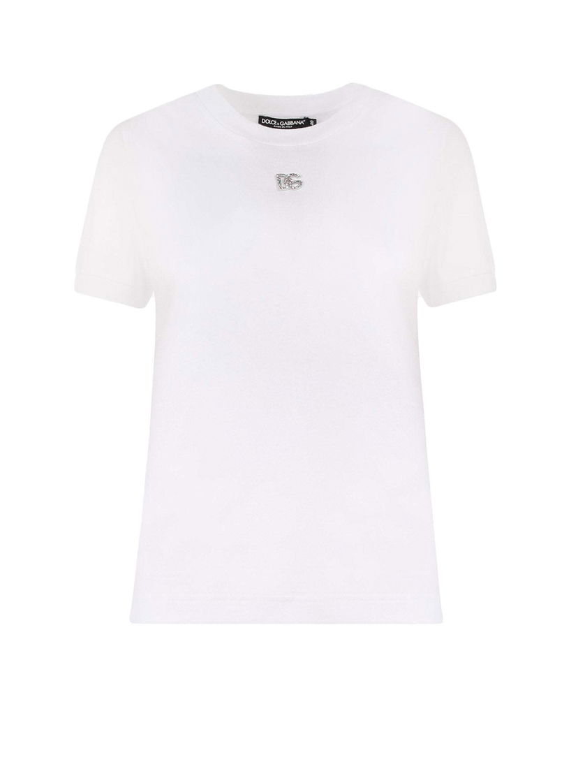 T-shirt Dolce & Gabbana Cotton Rhinestones Logo Detail T-Shirt White Vit | F8N08ZG7B3U#S9000