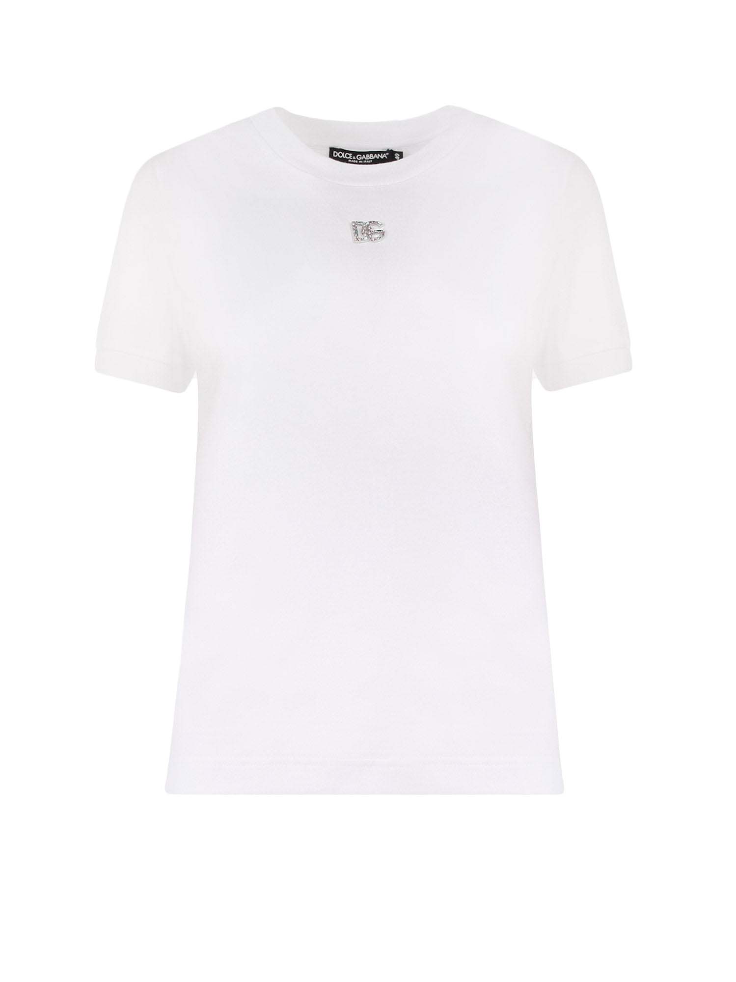 T-shirt Dolce & Gabbana Cotton Rhinestones Logo Detail T-Shirt White Vit | F8N08ZG7B3U#S9000, 0