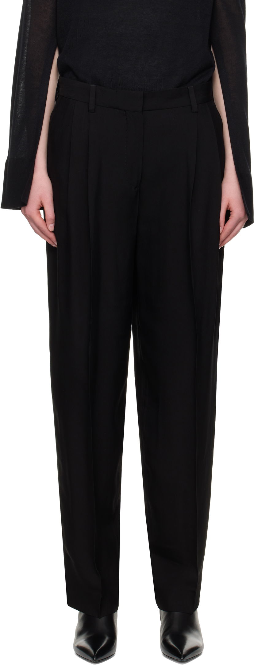 Byxor TOTEME TOTEME Double-Pleat Straight-Leg Trousers Svart | 252-WRB0289-FB0459