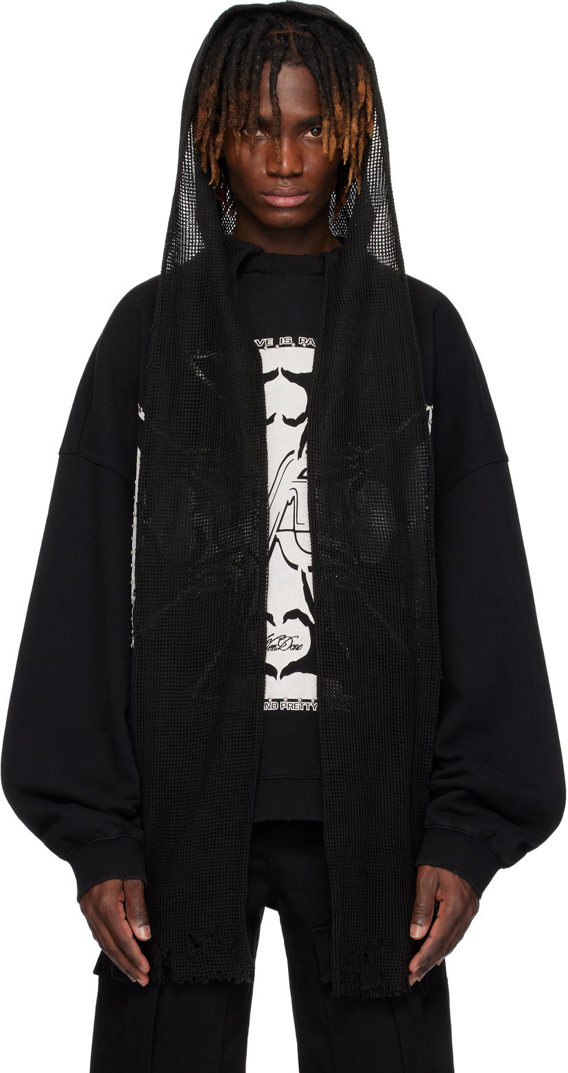 Sweatshirt We11done We11done Heart-Cross Long-Sleeved Muffler Hoodie Svart | WD-TH0-25-845-U-BK
