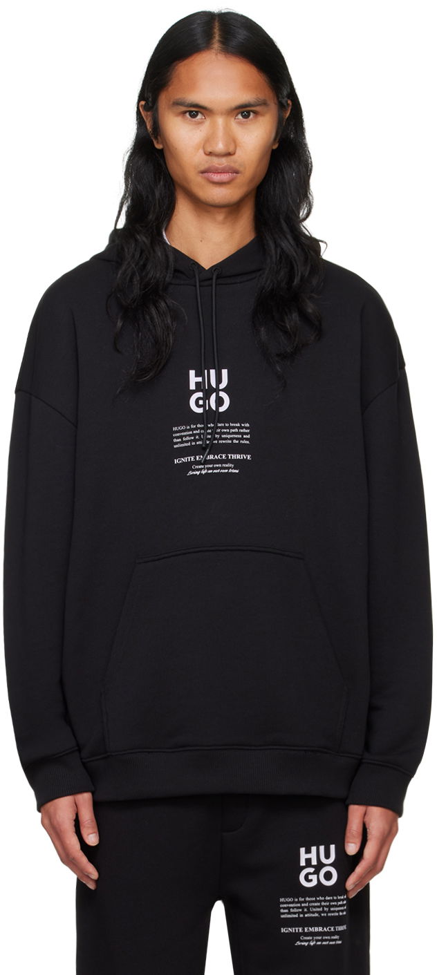 Sweatshirt BOSS Hoodie With Logo Print Svart | 50521288