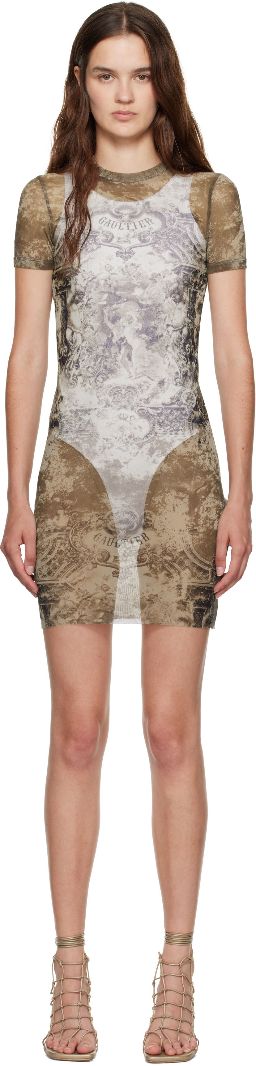 Klä Jean Paul Gaultier Jean Paul Gaultier 'The Médaillon' Printed Mesh Minidress Brun | 25/03-W-DR024-M006P-6965