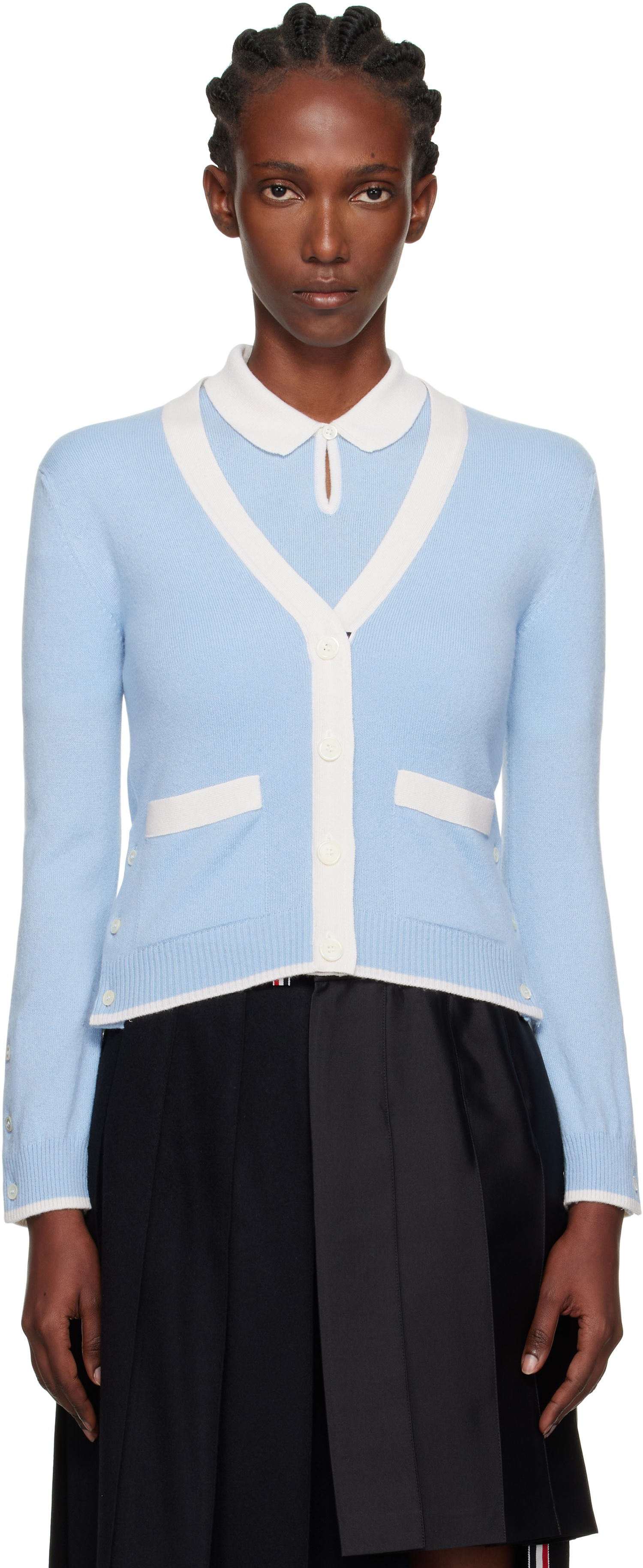 Sweater Thom Browne Thom Browne Jersey Stitch Cashmere V-Neck Cardigan Blå | FKC581A-Y2001, 0