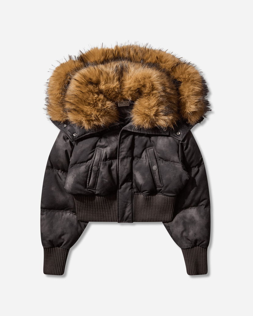 Pufferjacka GUESS Distressed Cropped Puffer Jacket with Faux Fur Hood Svart | W5BL10WGF30 JTMU