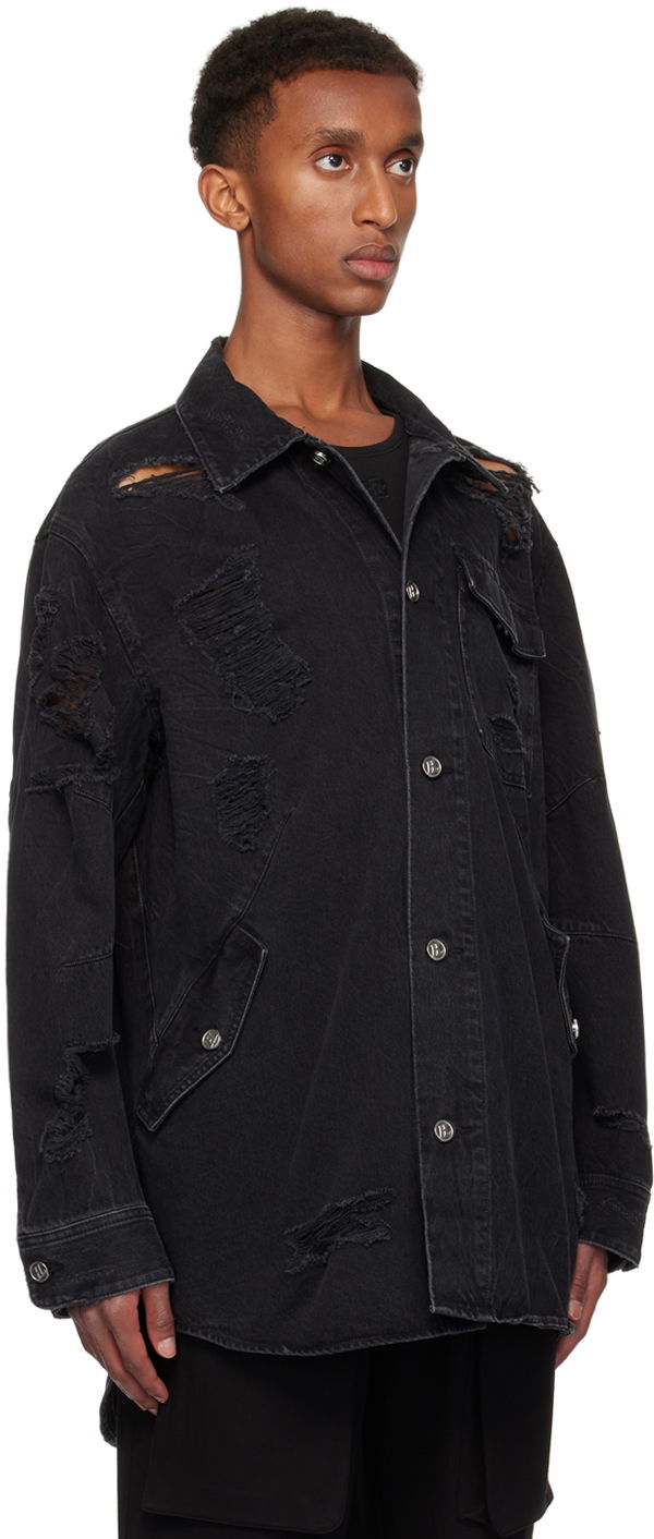 Skjorta Helmut Lang Helmut Lang Apex Distressed Denim Shirt Svart | O06DM103, 1