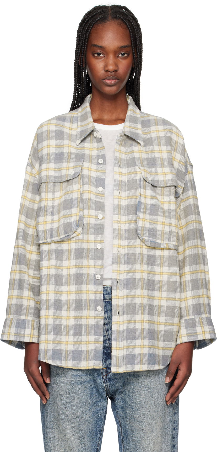 Skjorta R13 R13 Oversized Pocket Drop Neck Shirt Grå | R13WR362-R467B