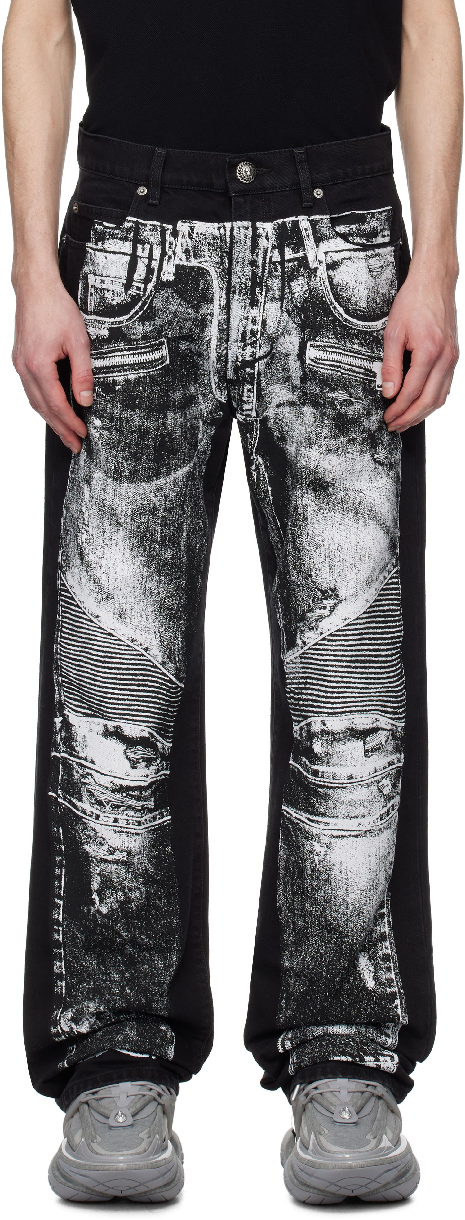 Jeans Balmain Balmain Loose-Fit Biker Print Jeans Svart | EH1ML155DF52, 0