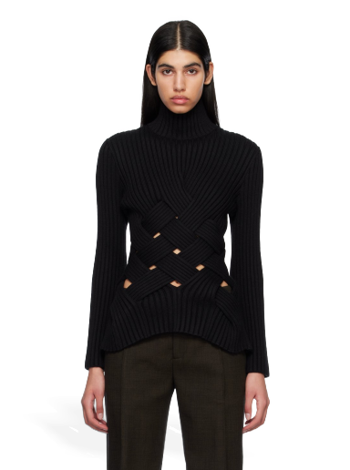 Sweater Bottega Veneta Intreccio Turtleneck Svart | 725638 V2MO0