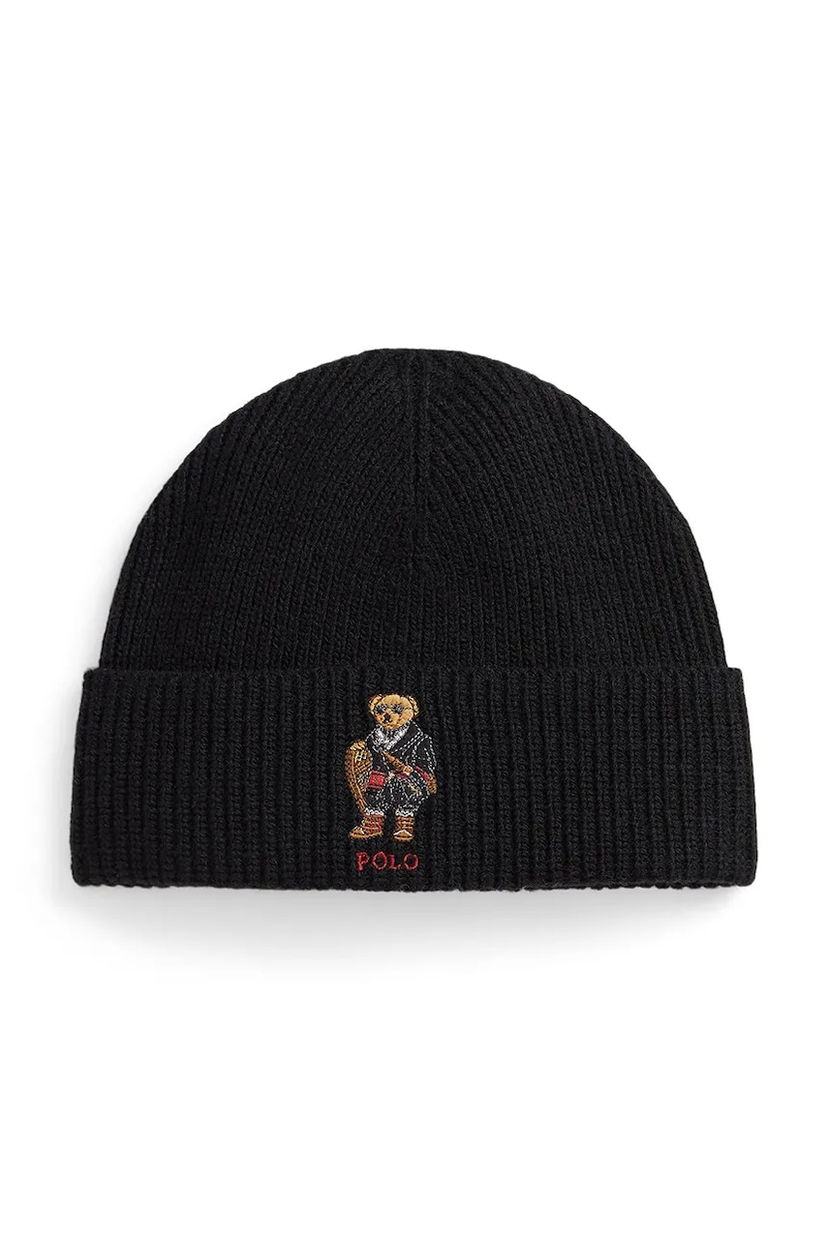 Mössa Polo by Ralph Lauren Ribbed Wool Blend Beanie with Polo Bear Svart | 449P02041