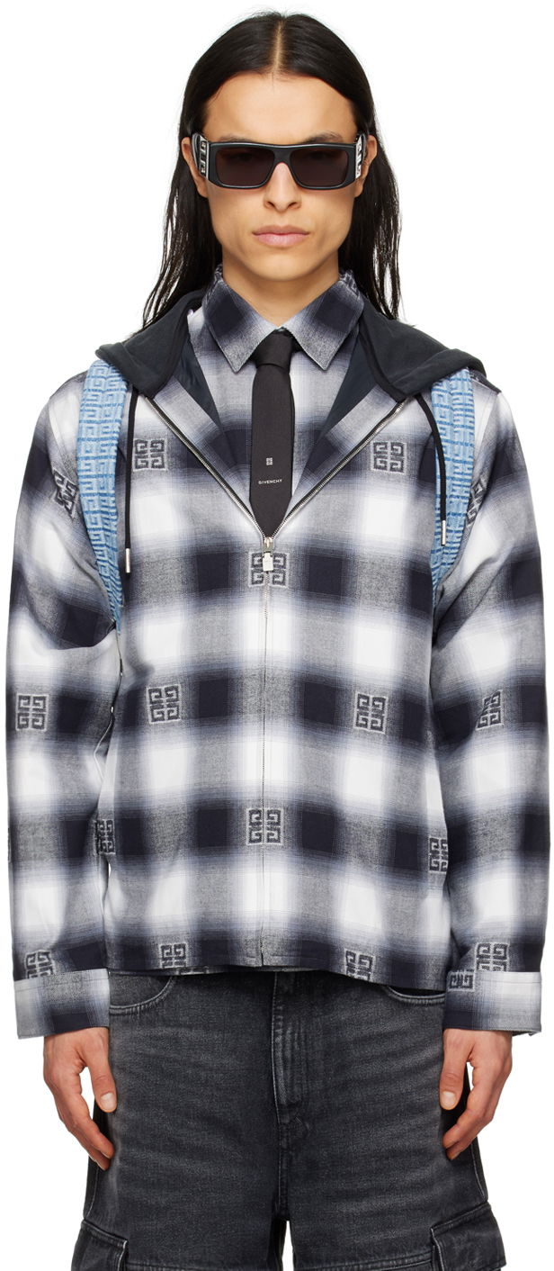 Skjorta Givenchy Givenchy Check Zip-Up Hooded Shirt Blå | BM60VH13R9