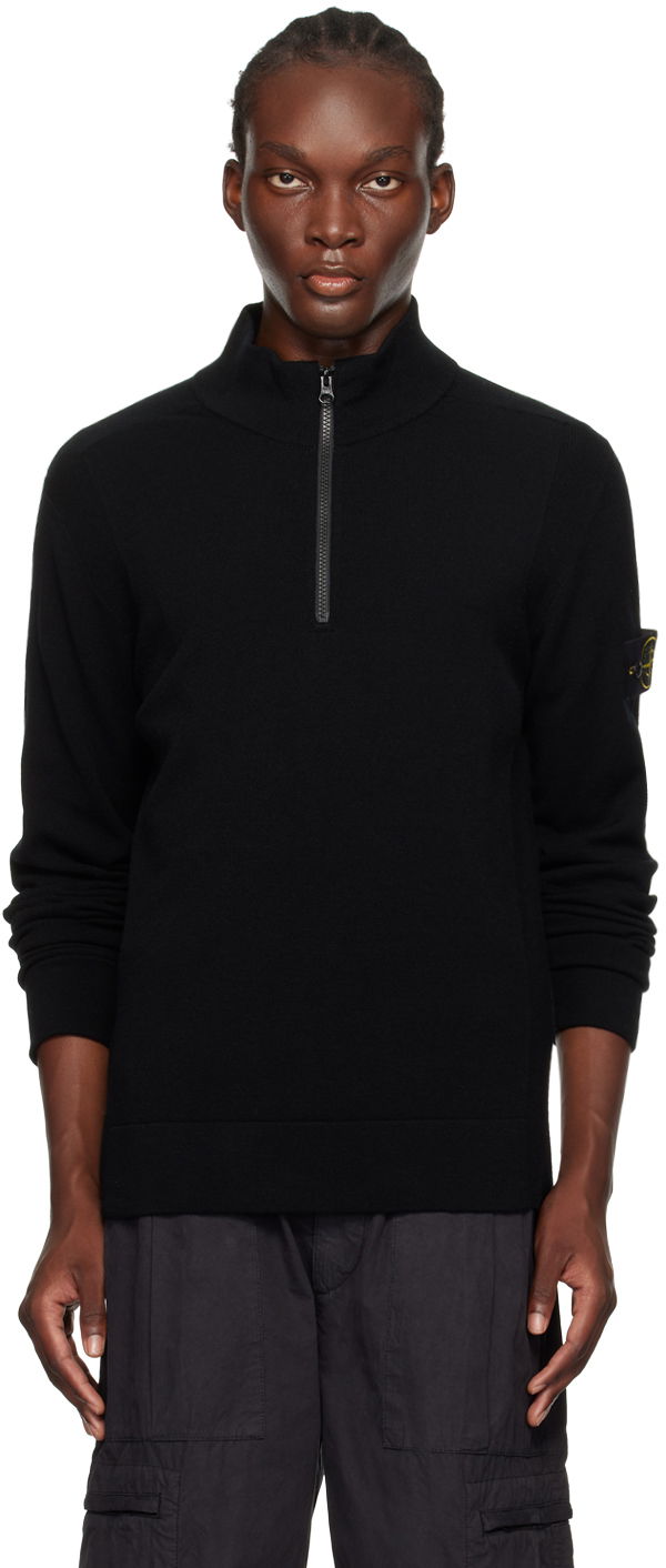 Sweater Stone Island Black Logo Patch Sweater Svart | 8115521A1, 0