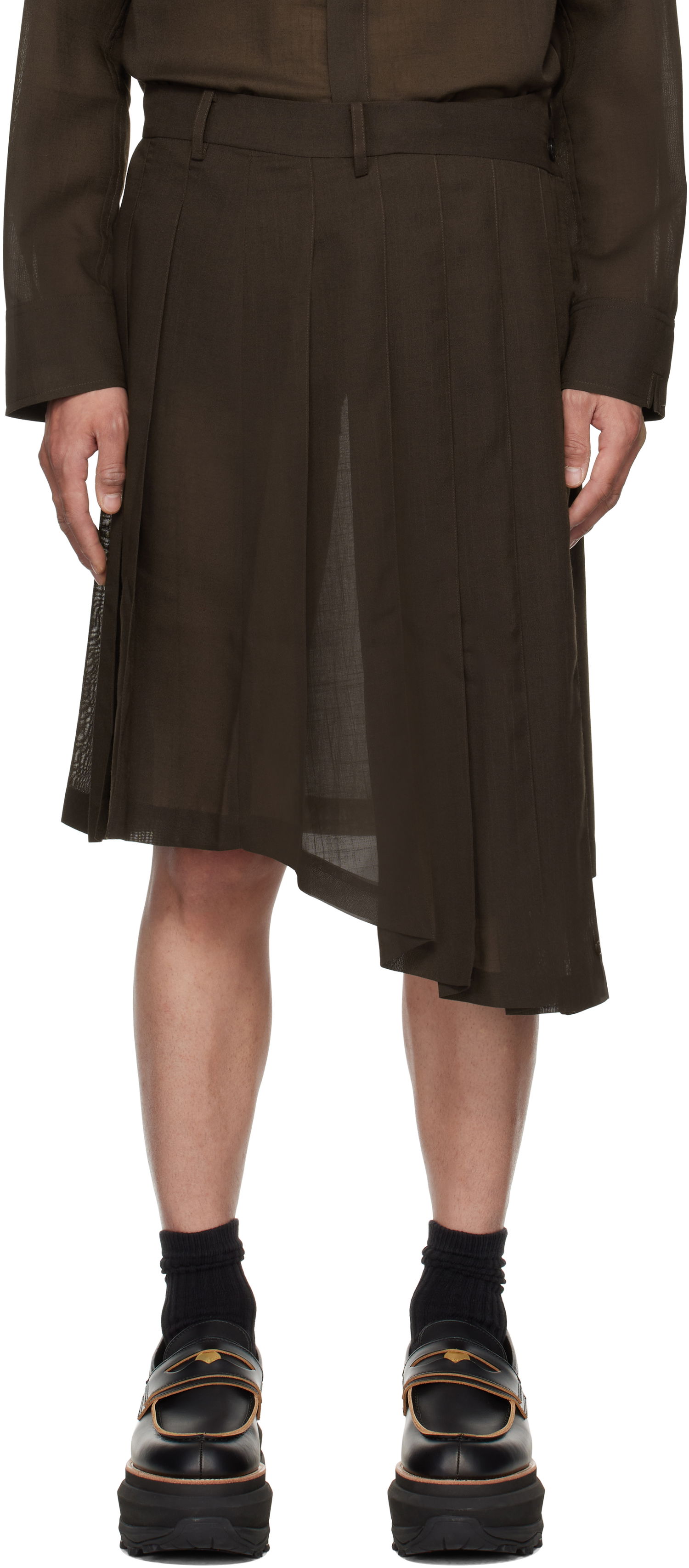 Kjol Feng Chen Wang Feng Chen Wang Pleated Asymmetrical Skirt Brun | FUS19SK01K, 0