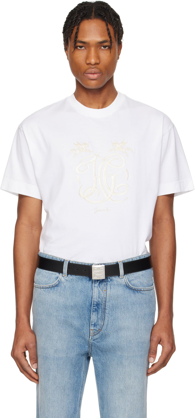 T-shirt Givenchy Givenchy 'HG' Embroidered T-Shirt Vit | BM71MG3YQA100