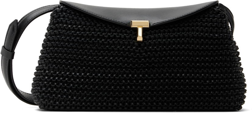 Axelväska TOTEME TOTEME T-Lock Woven Leather Clutch Bag Svart | 252-WAL950-LE0134