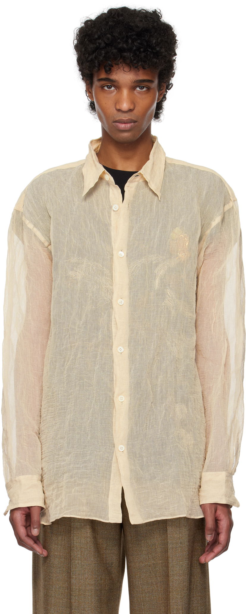 Skjorta Dries Van Noten Dries Van Noten Metallic Thread Shirt Beige | 251-020732-1265