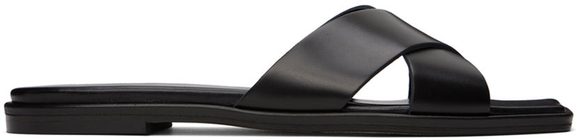 Tillbehör Aeyde Aeyde Sonia Leather Crisscross Slide Sandals Svart | A11-FS-BRNS08FL62-SS24-800-001