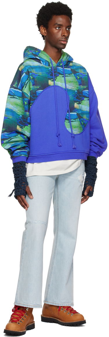 Sweatshirt ERL Paneled Graphic Hoodie Blå | ERL06T038, 4