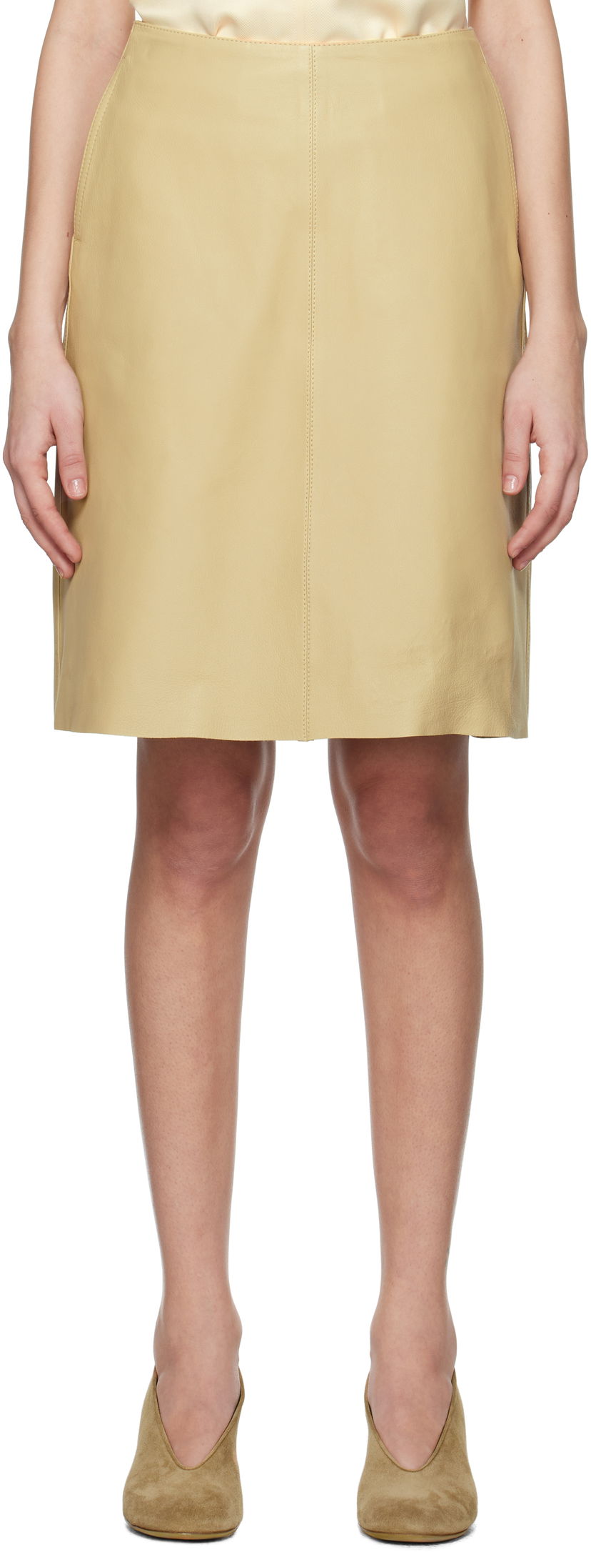 Kjol TOTEME TOTEME A-Line Leather Miniskirt Gul | 251-WRB4456-LE0128