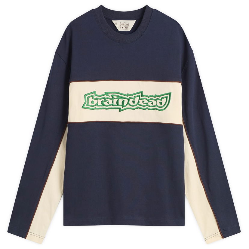 T-shirt Brain Dead Heavyweight Panelled Long Sleeve T-Shirt Mörkblå | BDF25T010045-NVY