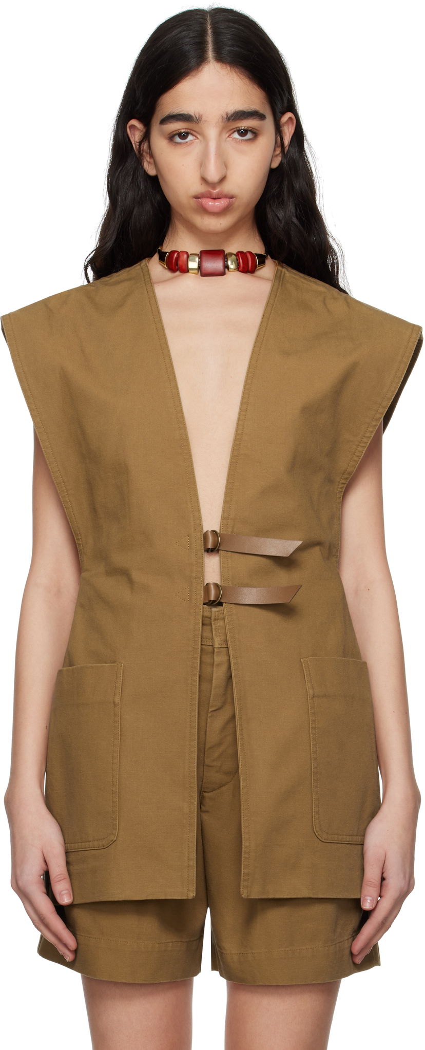 Väst ISABEL MARANT Isabel Marant Falila Cotton Canvas Vest Brun | GI0053FA-C2F01I