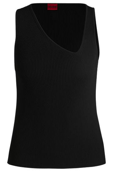 Linne BOSS Knitted Top with Asymmetrical V-Neck Svart | 50518334